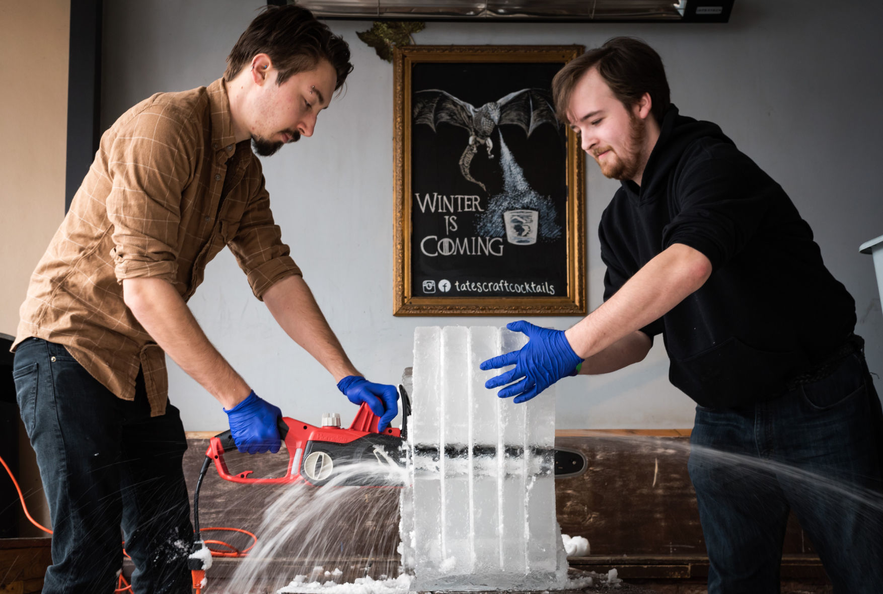 Chiseling Ice Cubes at Tate's Craft Cocktails